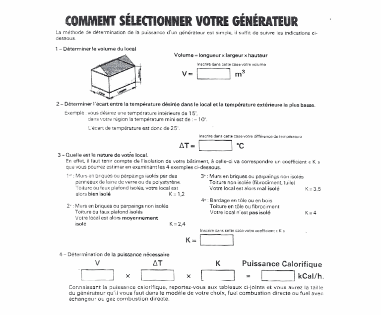 Calcul - Générateur - Chauffage